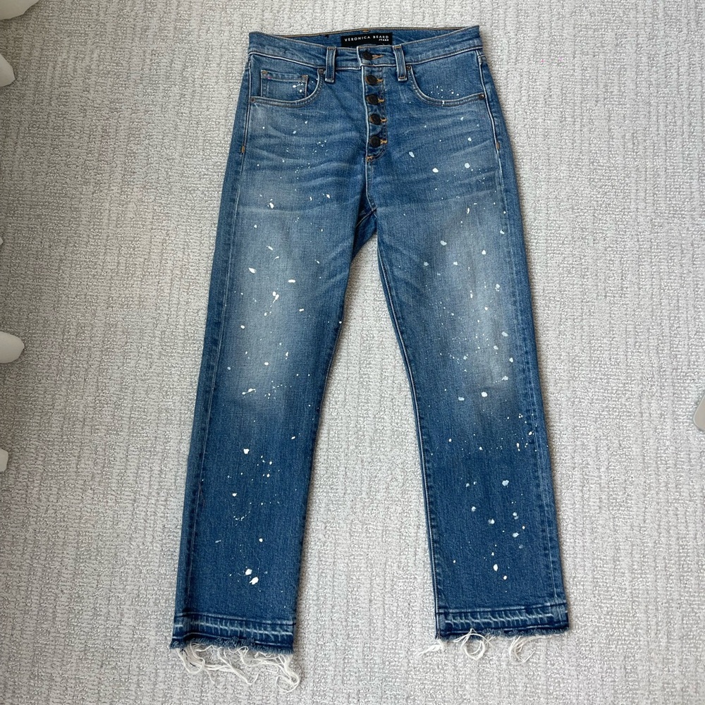 Veronica Beard Ines Girlfriend 10.75” Splattered Jeans